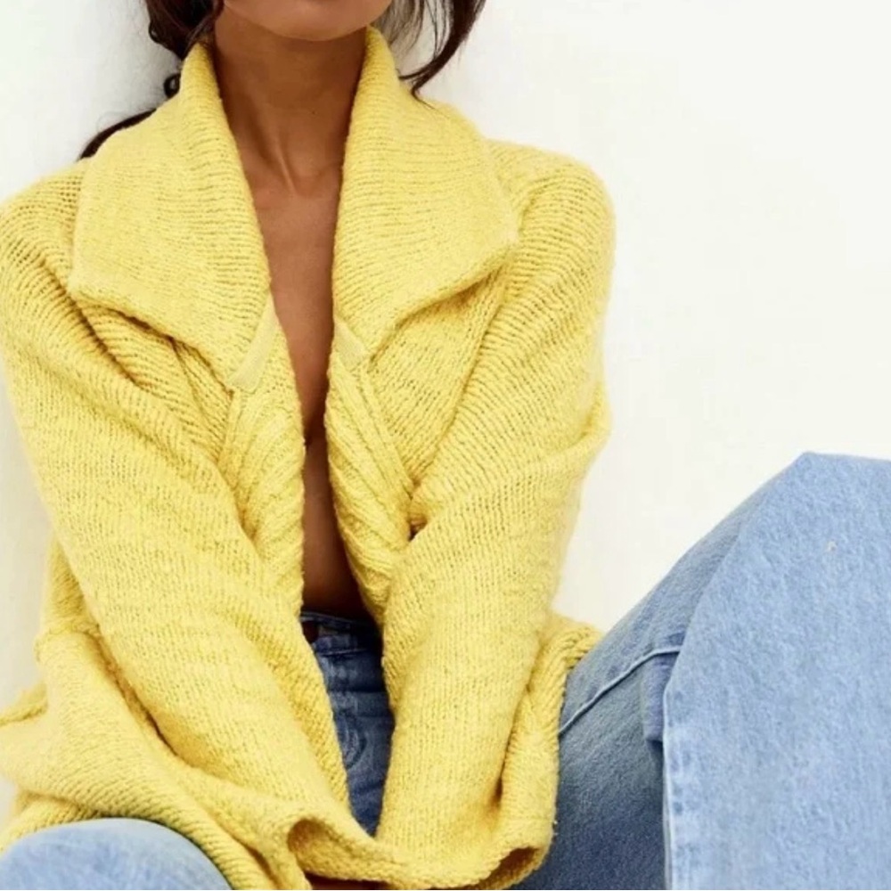 Free People Cloud Control Sunshine Cardigan Yellow Oversized Knit Sweater L